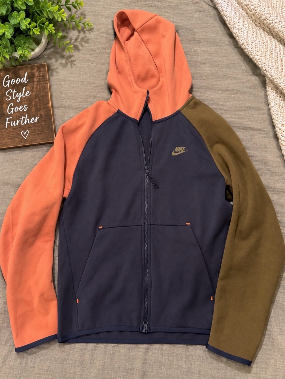 Nike Men's Colorblock Full-Zip Hoodie Jacket - Navy, Orange, Olive